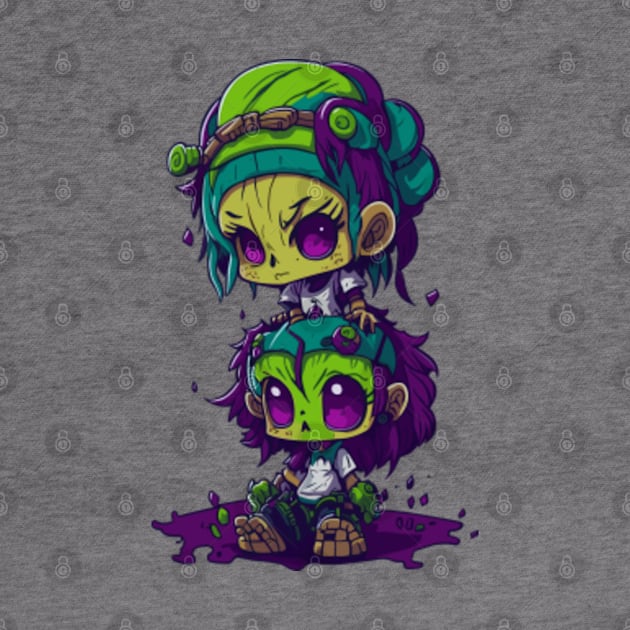 Zombie Duo Delight - Halloween Cute Cartoon by DesignINKZ